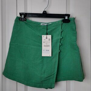 Zara Mint Green Linen Skort Skirt Shorts Size Medium